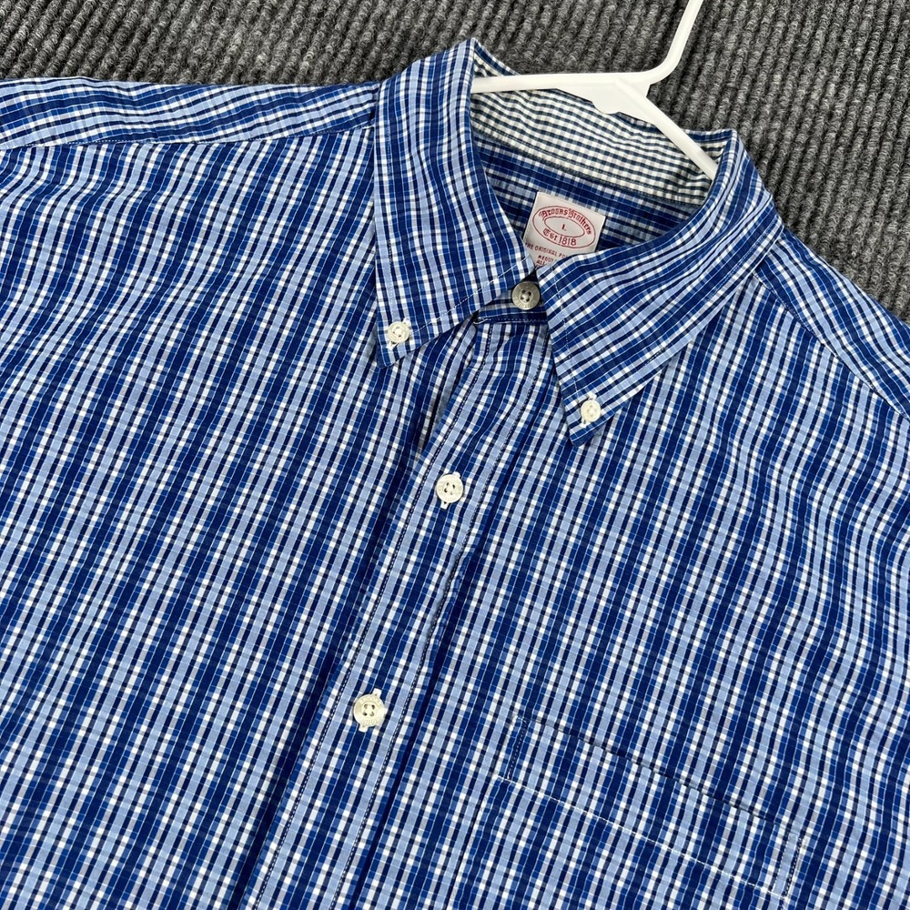 Brooks Brothers Shirt Mens Large Blue Plaid Short Sleeve Button Down Casual